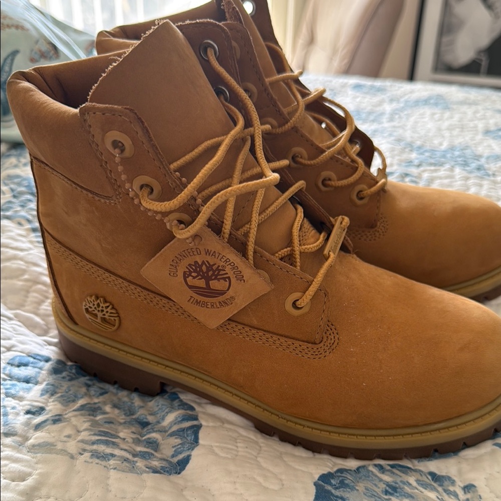 Timberland Tan Leather Boots 🥾 5.5 SZ UNIEX - Picture 8 of 10